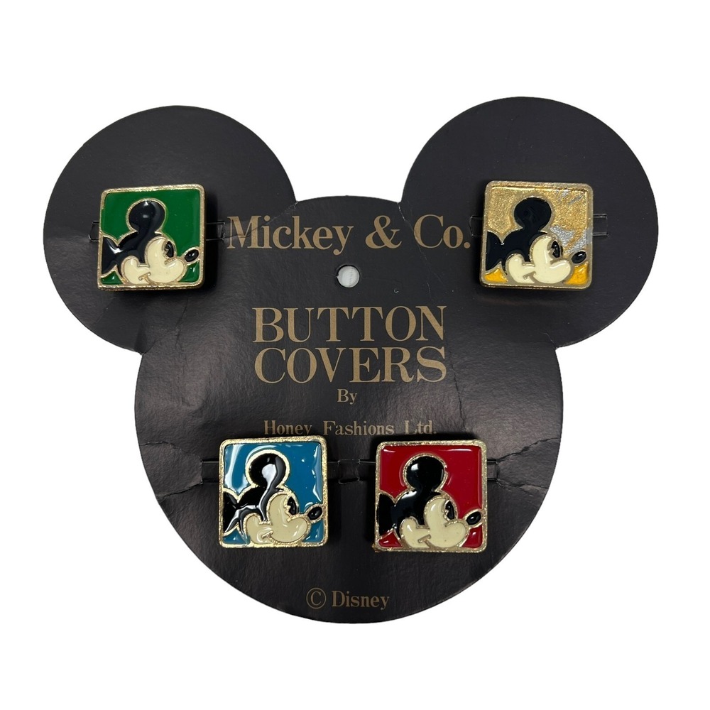 Vintage‎ Mickey Mouse Button Covers Enamel Painted Metal Set of 4 Flaw